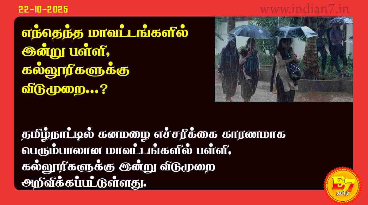 எந்தெந்த மாவட்டங்களில் இன்று பள்ளி, கல்லூரிகளுக்கு விடுமுறை...?