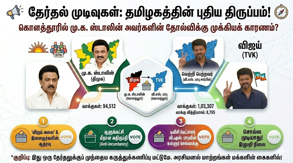 கொளத்தூரில் முதலமைச்சர் மு.க. ஸ்டாலின் அவர்களின் தோல்விக்கு முக்கியக் காரணம்?