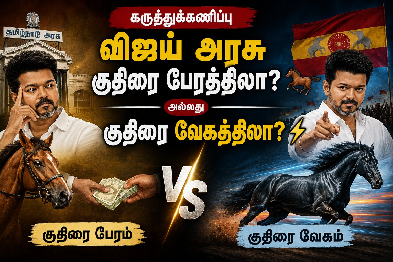 விஜய் அரசு குதிரை பேரத்திலா? 🐎 அல்லது குதிரை வேகத்திலா? ⚡